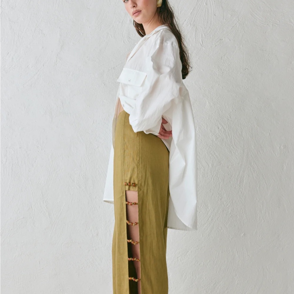 Vrg Girl Green Linen Pants with Cut out sides